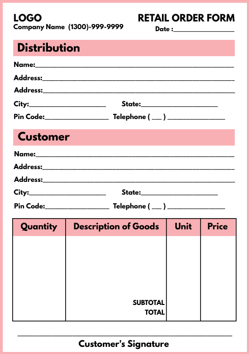 retail order form printable template postermywall