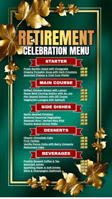 Retirement Menu. Example Retirement Celebration Menu Template | PosterMyWall