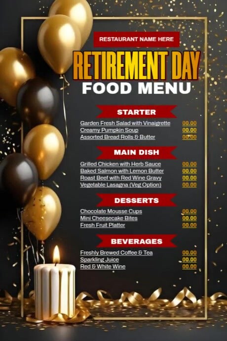 Retirement Menu. Example Plantilla de Retirement Day Food Menu | PosterMyWall
