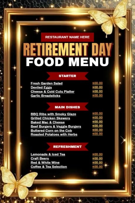 Plantilla de Retirement Day Food Menu | PosterMyWall