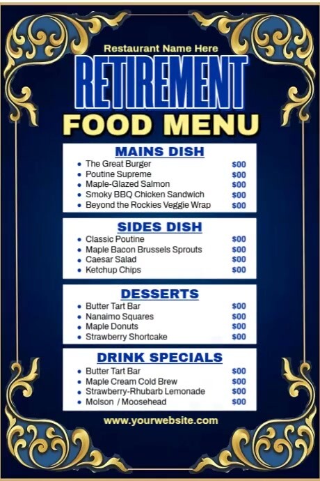 Retirement Food Menu Template | PosterMyWall