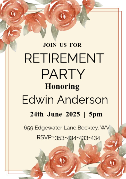 retirement party card A2 template