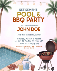 Retirement Pool and BBQ Party Invitation Template Instagram Portrait