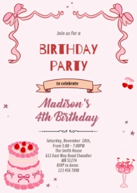Retro cake party invitation A6 template