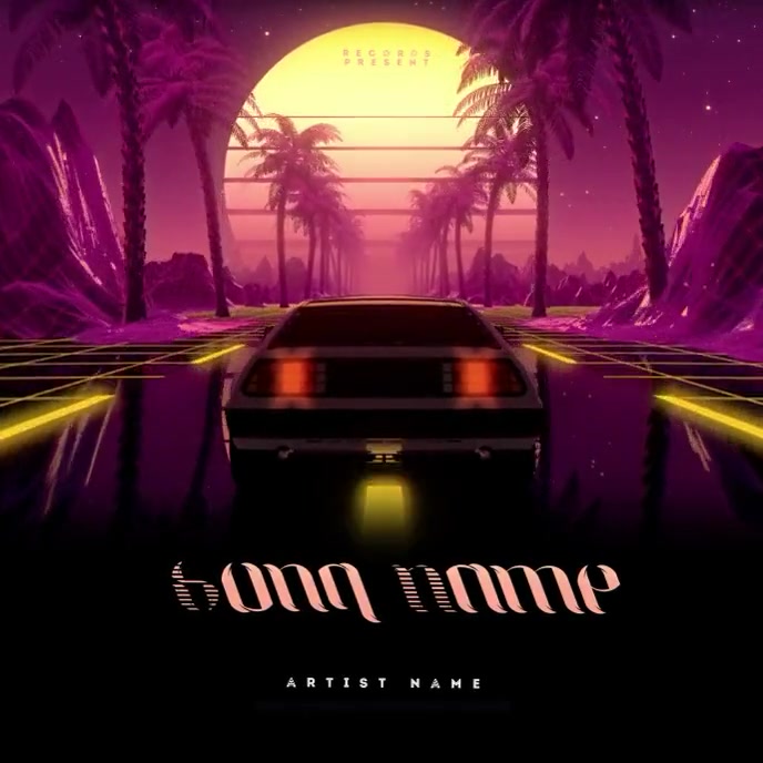 Tropical Retro Car 80's CD Cover Art Template | PosterMyWall