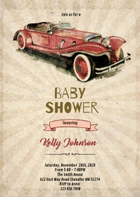 Retro car shower birthday A6 template