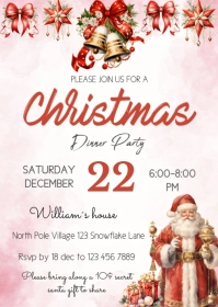 Retro Christmas dinner invitation A6 template