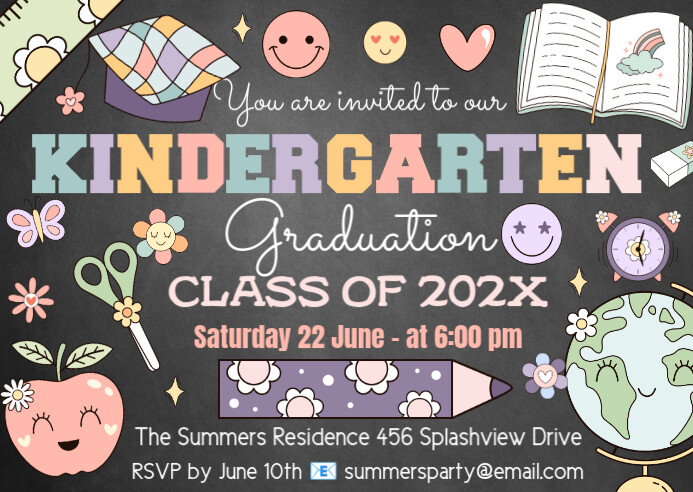 retro Editable Kindergarten Graduation Invitation A6 template