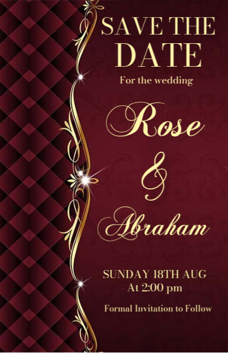 retro festive red european save the date card template Halv side bred