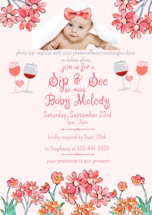 Retro Fun Sip & See Animated Photo Invitation A6 template