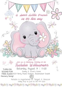 Retro Girl Elephant Floral Baby Shower Invita A6 template