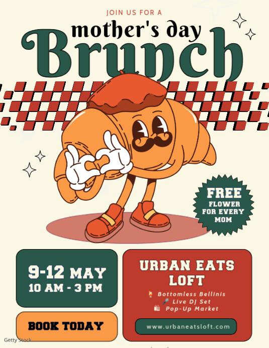 Retro Mother's Day Brunch Flyer Ulotka (US Letter) template