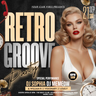 Black Retro Groove Party Vierkant Template