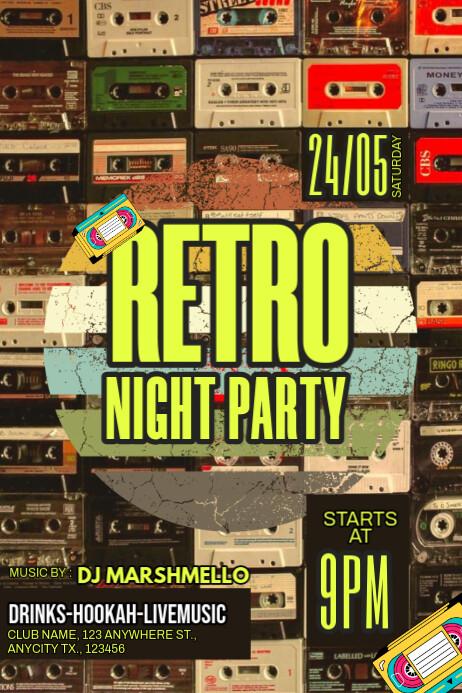 Brown Retro Night Party Posters Template | PosterMyWall