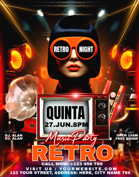 Retro Night Party Flyer Плакат/настенная панель template