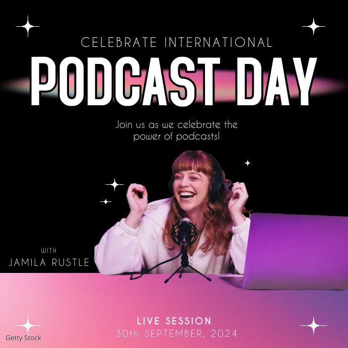 Retro Pink International Podcast Day Post template