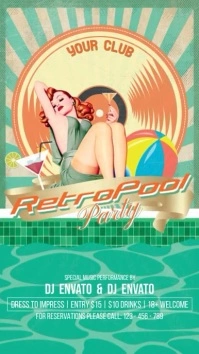 Retro Pool Party Display Pantalla Digital (9:16) template