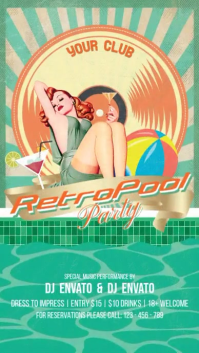 Retro Pool Party Display Affichage numérique (9:16) template