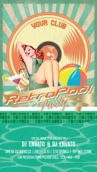 蓝绿色 Retro Pool Party Digitalt display Template