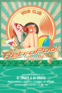 Retro Pool Party Flyer Spanduk 4' × 6' template
