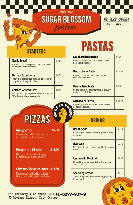 Retro Red and Yellow Fast Food Menu Template | PosterMyWall