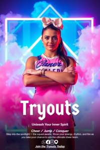 Retro Spirit Rise – Cheerleading Tryouts Poster Template