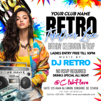 Retro Takeover Birthday Party Flyer Instagram Post template