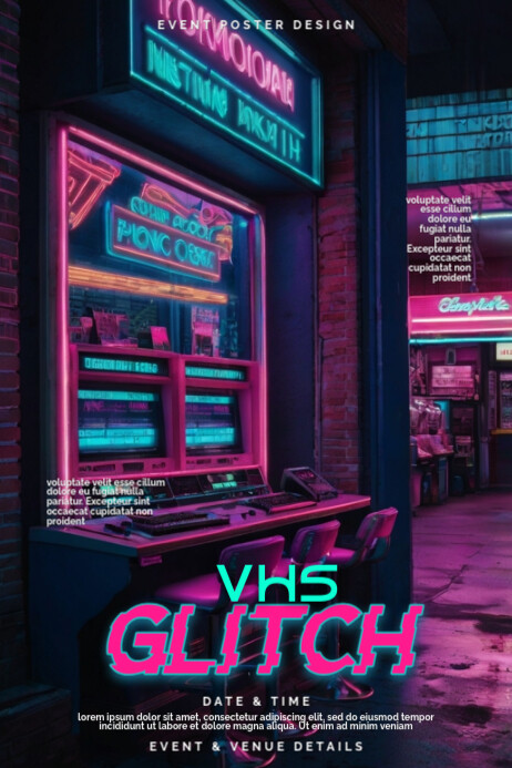 Retro VHS Glitch Event Poster Design Template Plakkaat
