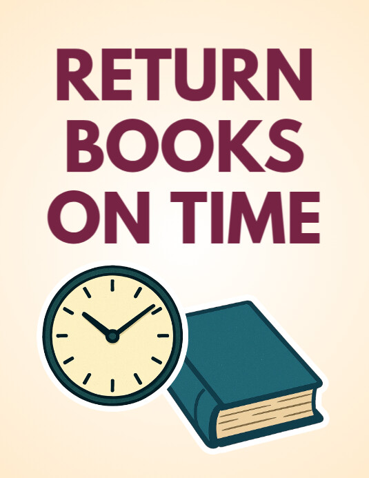 Return Books on Time Sign Template Editable Printable Library Due Date Reminder Poster Flyer (US Letter)