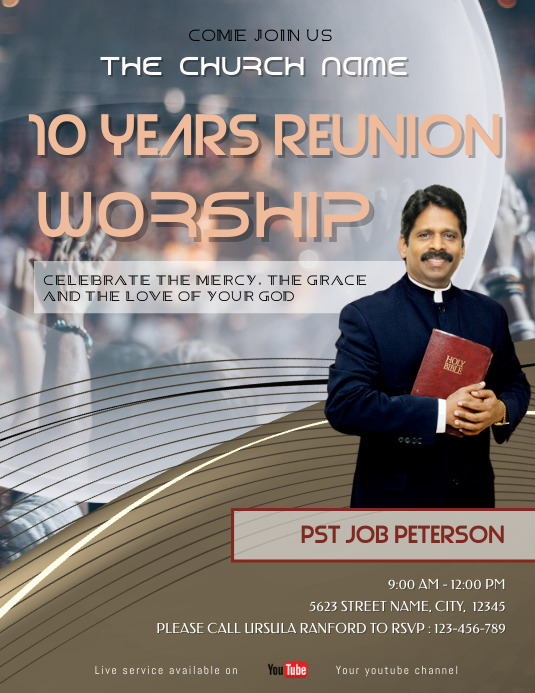 Reunion Church Event Flyer, worship reunion, Ulotka (US Letter) template