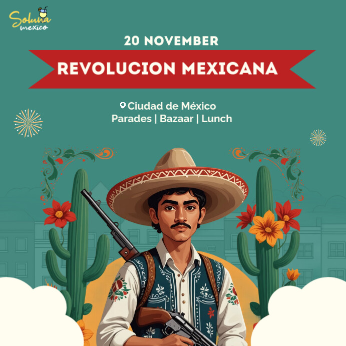 Revolution Day Mexico Facebook Image Teal Template | PosterMyWall