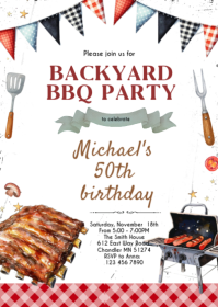 Blanc Backyard BBQ Party A6 Template