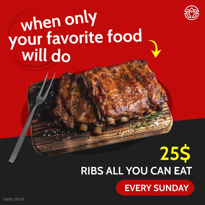 Poster Ribs ribs all you can eat instagram post red and b Templat | PosterMyWall