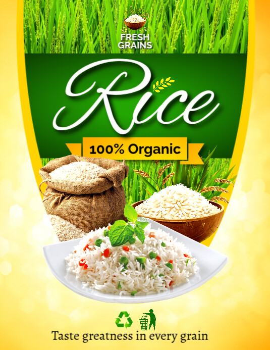 Plantilla de Rice bag packet branding sticker label cereals business Plantilla de Rice bag packet branding sticker label cereals business