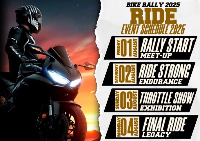 Ride. Roar. Repeat.: Bike Rally Schedule A4 template