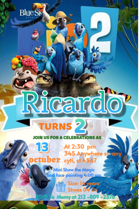 Copy of Rio 2 invitation happy Brithday party temple flayer editablet ...