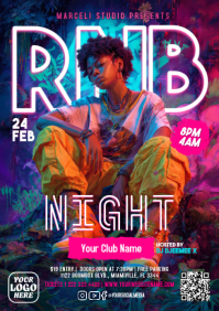 Modern Neon RnB Night Party Flyer A4 template
