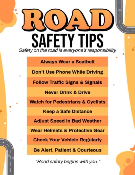 White Road Safety Tips Flyers Template | PosterMyWall