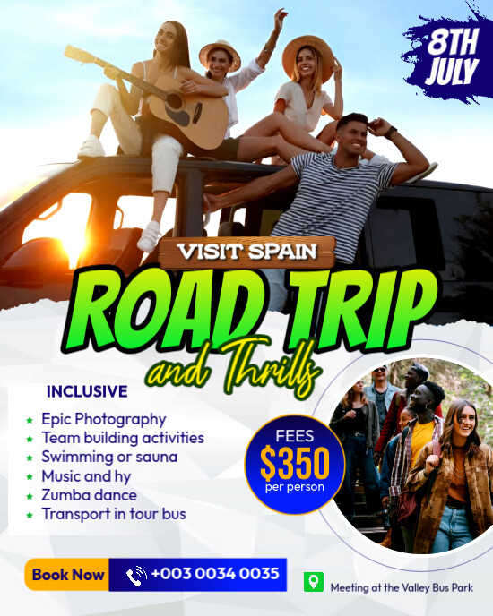 Road trip cross country visit travel company promo advisement flyer template for Facebook post Instagram Portrait