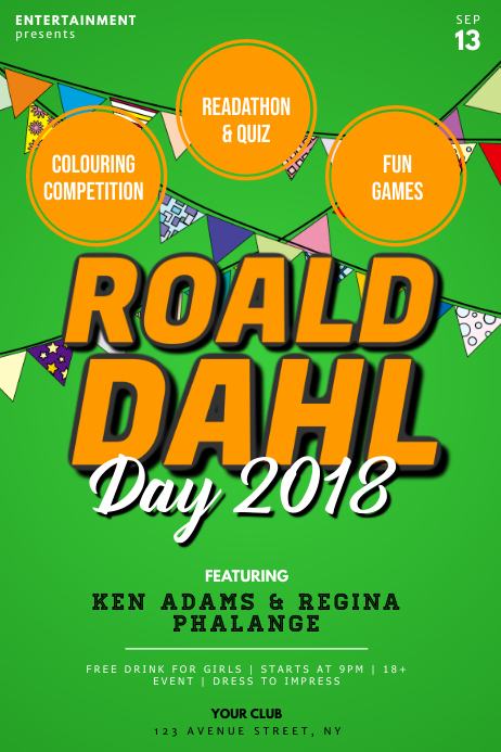 Roald Dahl Day Flyer Template Poster