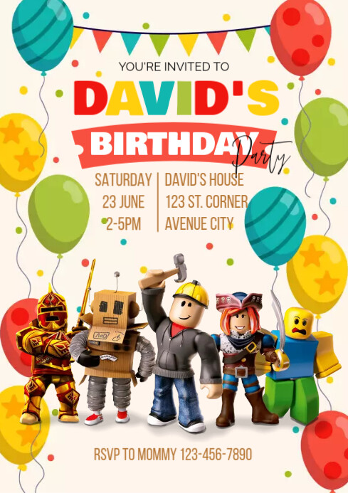 Roblox Birthday Design Party Invitation Template | PosterMyWall