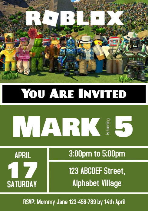 roblox birthday invitation 10 template postermywall