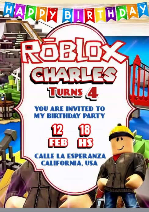 Plantilla de Blanco Roblox Birthday Party A5 | PosterMyWall