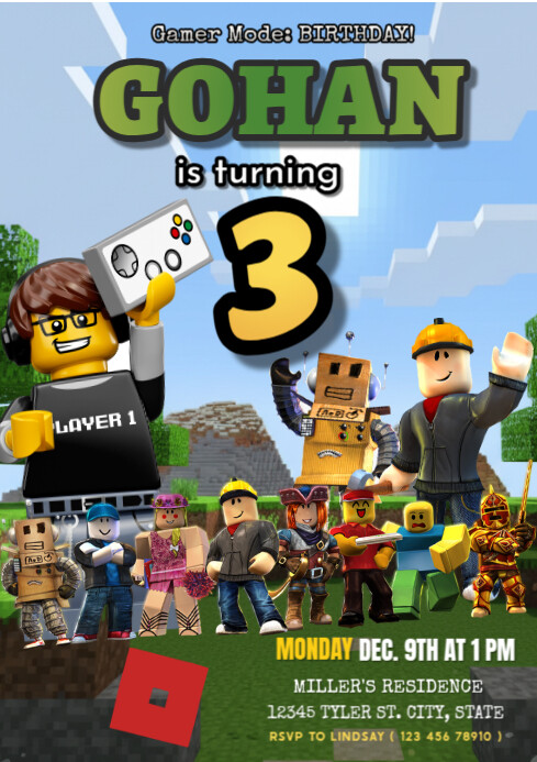 Plantilla de roblox birthday invitation | PosterMyWall