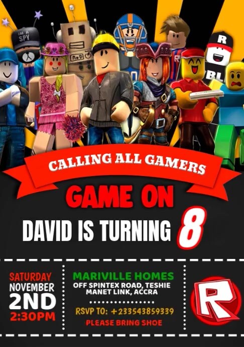Roblox Birthday Party Invitation Template | PosterMyWall