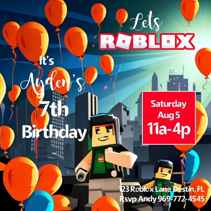 roblox gaming party invite Instagram Post template