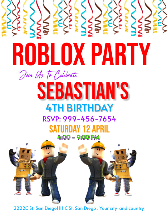 Roblox Invitation, Roblox Invite, Game Party, Flyer (US Letter) template