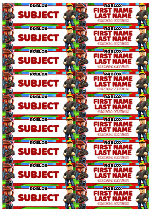 Roblox Name Tag A4 template