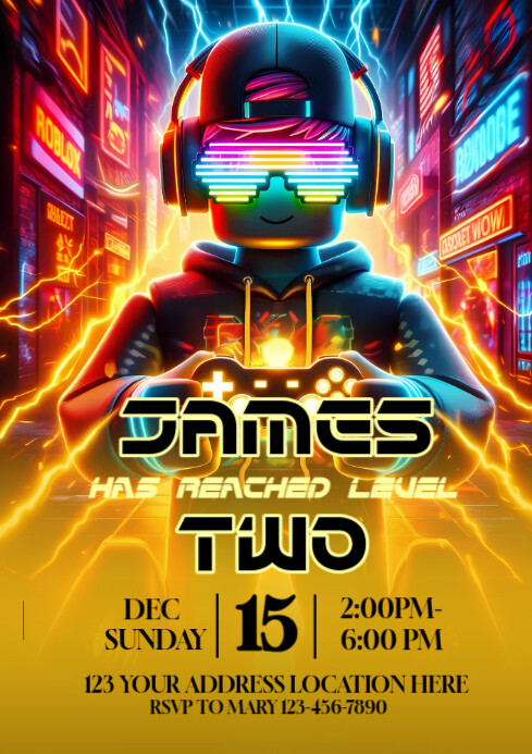 Roblox Neon Birthday Invitation A4 template