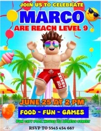 Roblox Pool Birthday Invitation Volante (Carta US) template